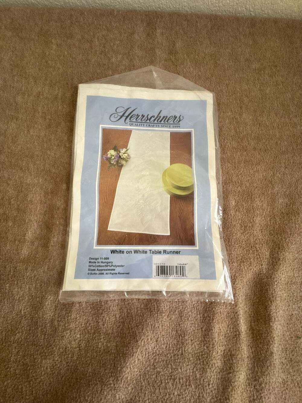Herrschners White on White Table Runner Kit Stamped Fabric New
